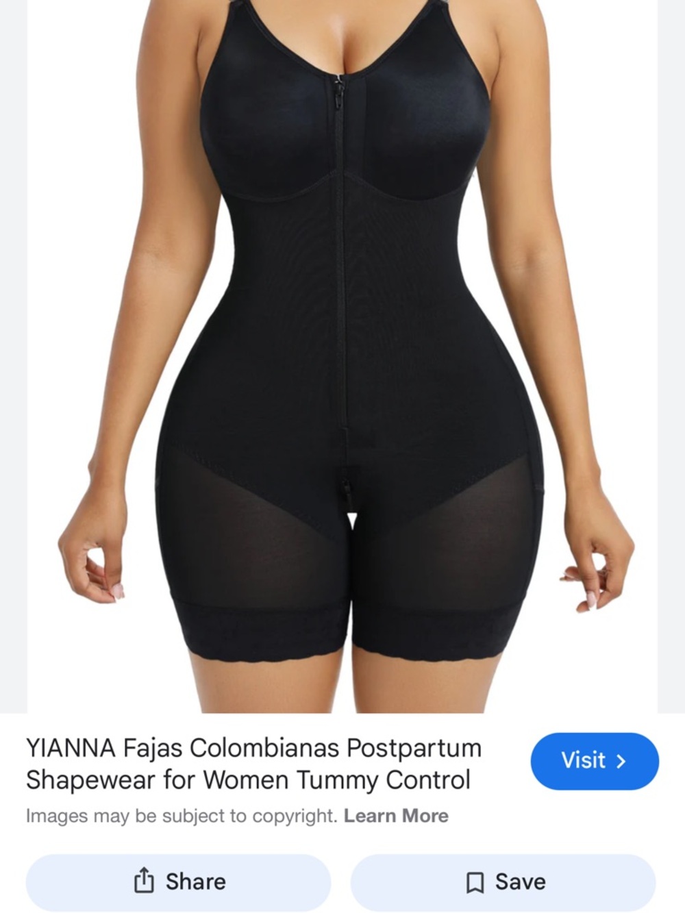 Yianna Black Full-Body Postpartum Shapewear Bodysuit with Front Zipper